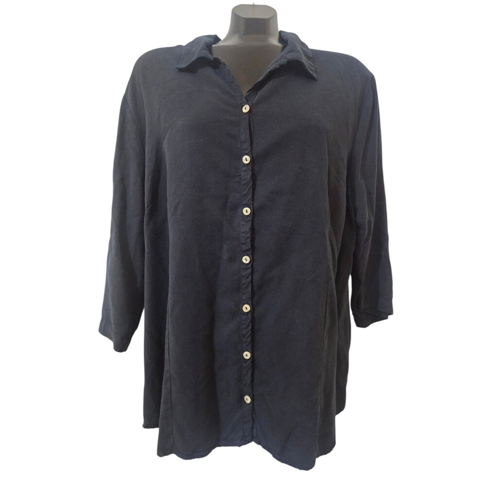 Fresh Produce Women’s Plus 1X 100% Tencel Dark Navy Button Up Tunic Top G5.1